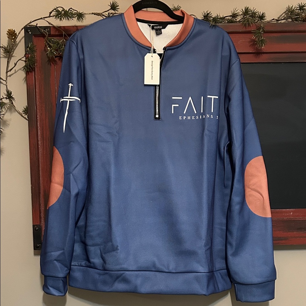 Blue and Tan Sweatshirt